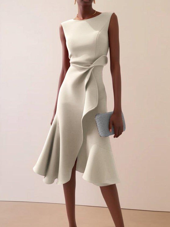 Women's Asymmetric A-Line Dress with Waist Tie Detail