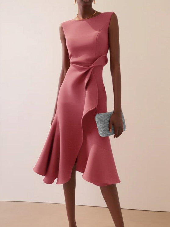 Women's Asymmetric A-Line Dress with Waist Tie Detail