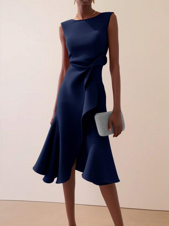 Women's Asymmetric A-Line Dress with Waist Tie Detail