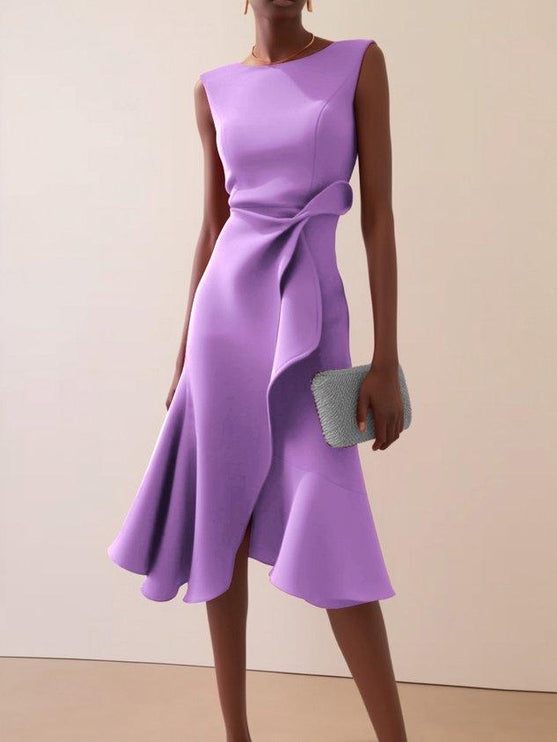 Women's Asymmetric A-Line Dress with Waist Tie Detail