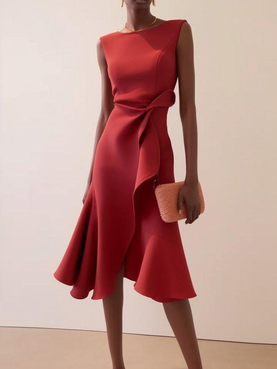 Women's Asymmetric A-Line Dress with Waist Tie Detail