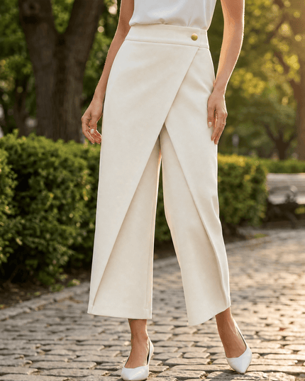 Women's Asymmetric Overlay High-Rise Wide-Leg Dress Pants