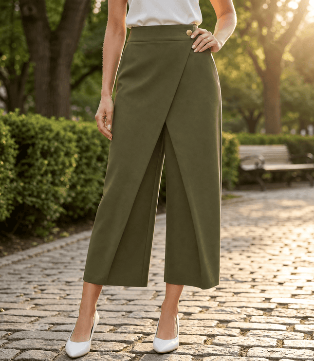 Women's Asymmetric Overlay High-Rise Wide-Leg Dress Pants