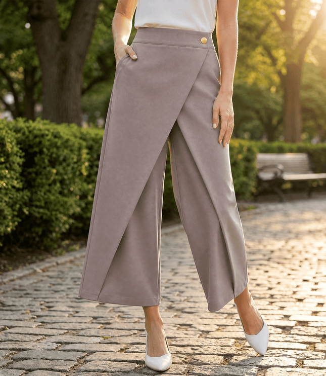 Women's Asymmetric Overlay High-Rise Wide-Leg Dress Pants