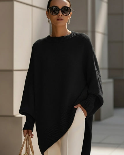 Women's Asymmetrical Draped Poncho Sweater