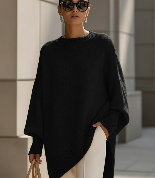 Women's Asymmetrical Draped Poncho Sweater