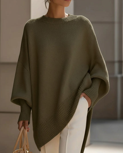 Women's Asymmetrical Draped Poncho Sweater