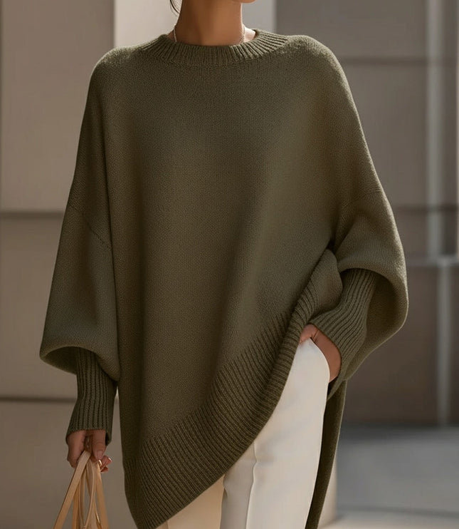 Women's Asymmetrical Draped Poncho Sweater
