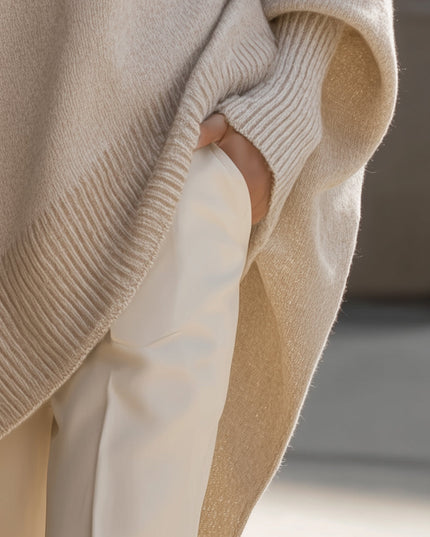 Women's Asymmetrical Draped Poncho Sweater