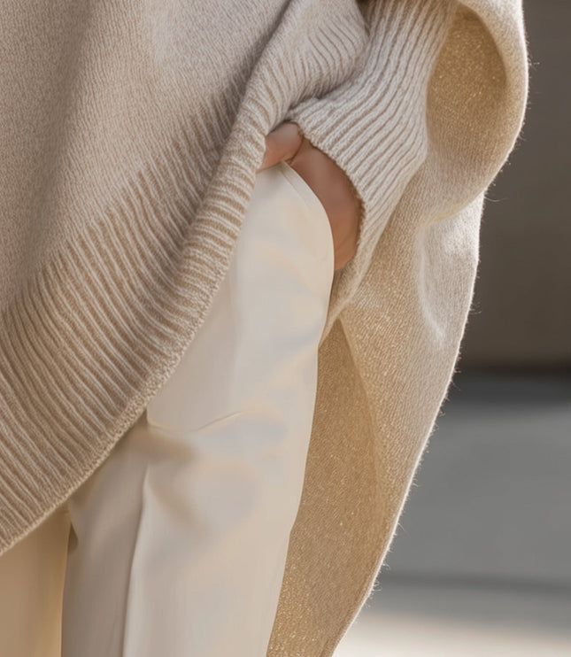 Women's Asymmetrical Draped Poncho Sweater