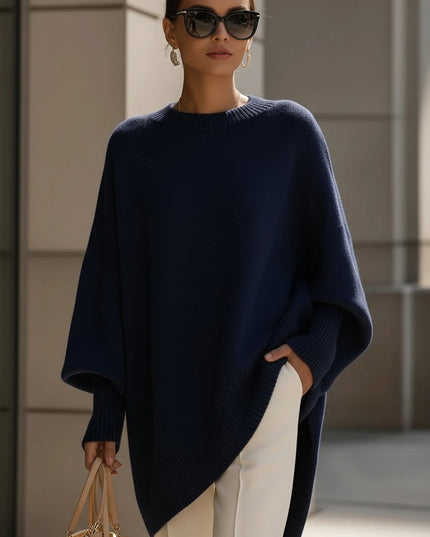 Women's Asymmetrical Draped Poncho Sweater