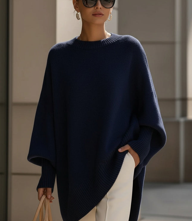 Women's Asymmetrical Draped Poncho Sweater
