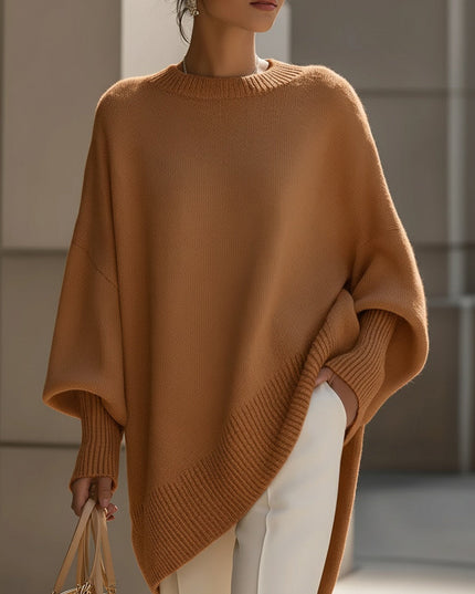 Women's Asymmetrical Draped Poncho Sweater