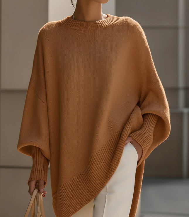 Women's Asymmetrical Draped Poncho Sweater