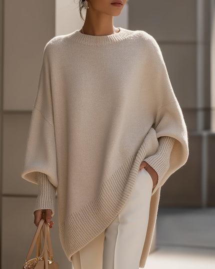 Women's Asymmetrical Draped Poncho Sweater