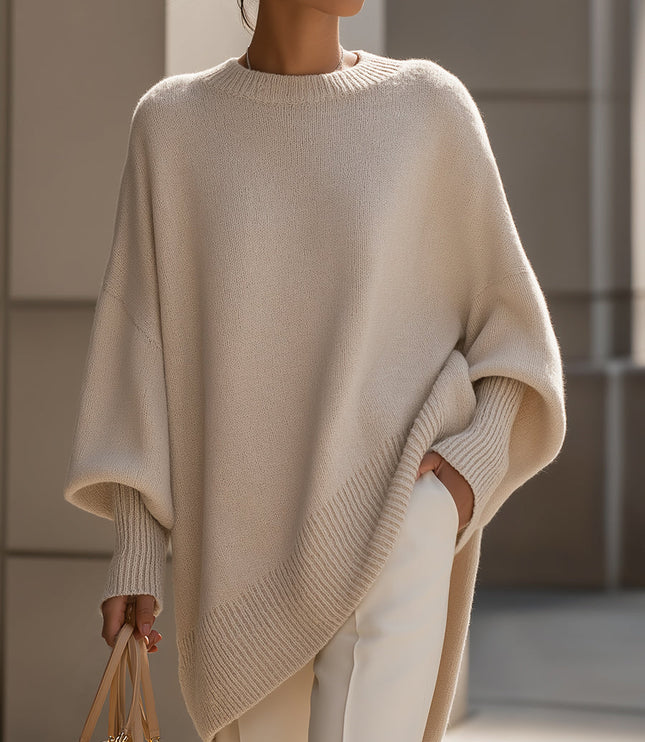 Women's Asymmetrical Draped Poncho Sweater