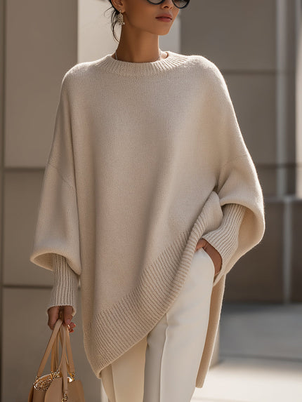 Women's Asymmetrical Draped Poncho Sweater