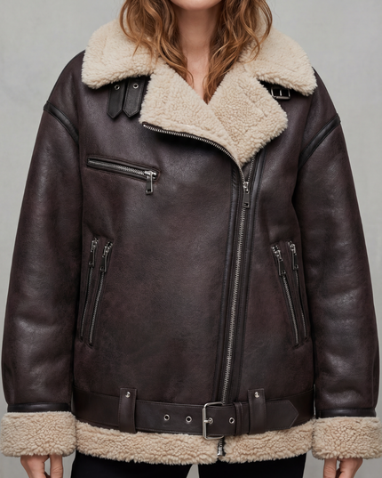 Women's Aviator Jacket with Oversized Faux Shearling Collar