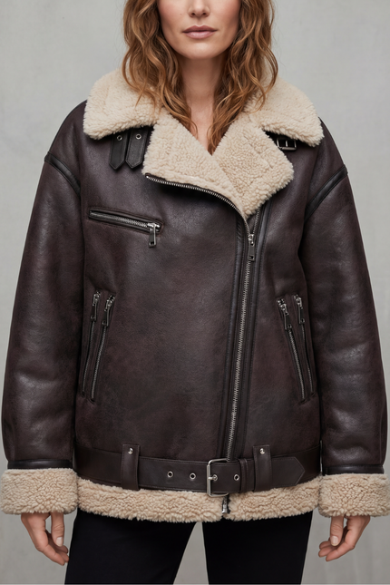 Women's Aviator Jacket with Oversized Faux Shearling Collar