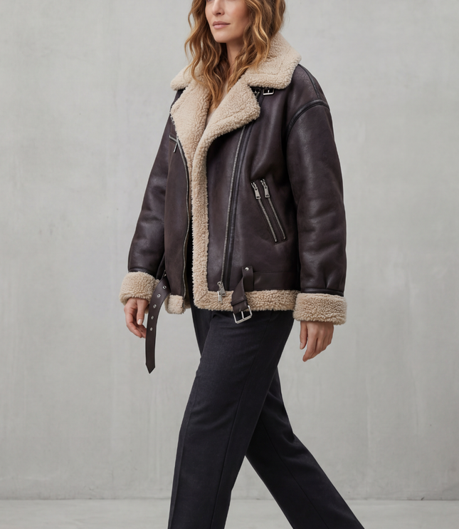 Women's Aviator Jacket with Oversized Faux Shearling Collar