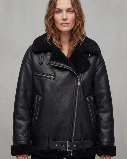 Women's Aviator Jacket with Oversized Faux Shearling Collar
