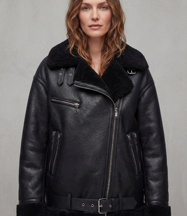 Women's Aviator Jacket with Oversized Faux Shearling Collar