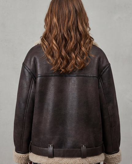 Women's Aviator Jacket with Oversized Faux Shearling Collar