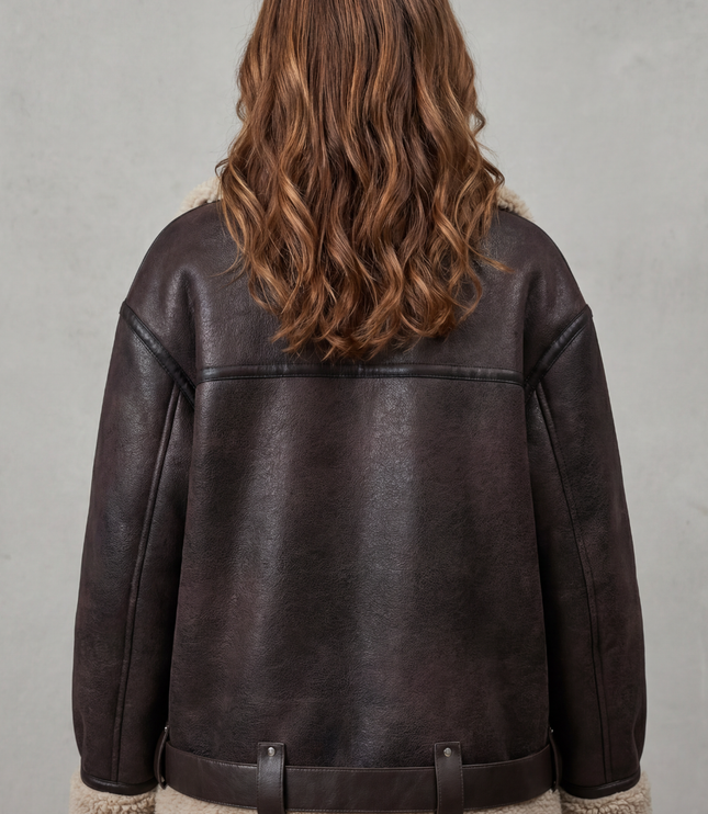 Women's Aviator Jacket with Oversized Faux Shearling Collar