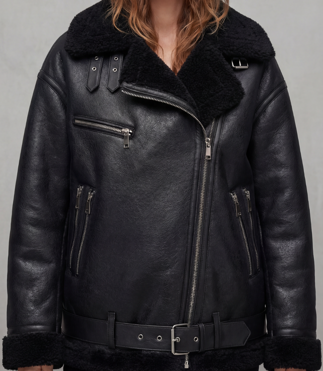 Women's Aviator Jacket with Oversized Faux Shearling Collar