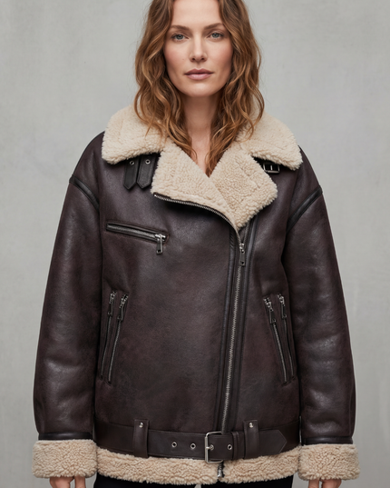 Women's Aviator Jacket with Oversized Faux Shearling Collar