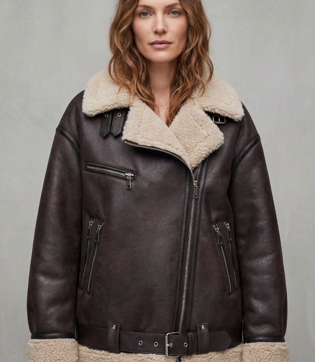 Women's Aviator Jacket with Oversized Faux Shearling Collar