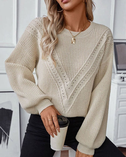 Women's Balloon Sleeve Sweater with a Textured Crew Neck