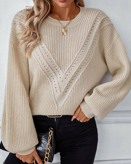Women's Balloon Sleeve Sweater with a Textured Crew Neck