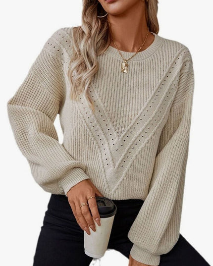 Women's Balloon Sleeve Sweater with a Textured Crew Neck