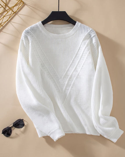Women's Balloon Sleeve Sweater with a Textured Crew Neck