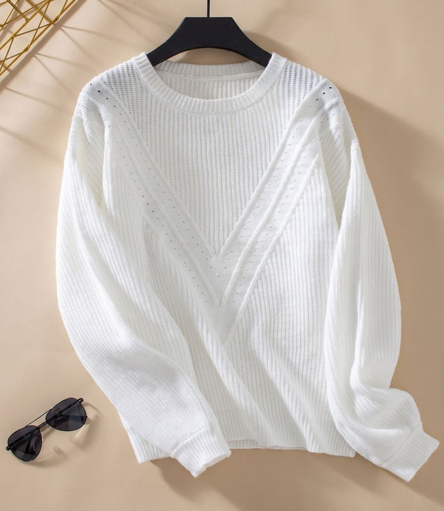 Women's Balloon Sleeve Sweater with a Textured Crew Neck