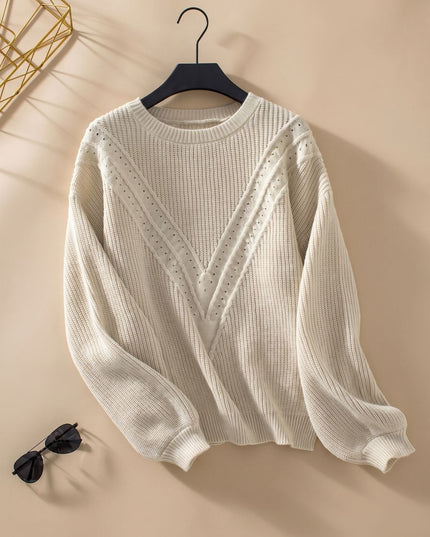 Women's Balloon Sleeve Sweater with a Textured Crew Neck