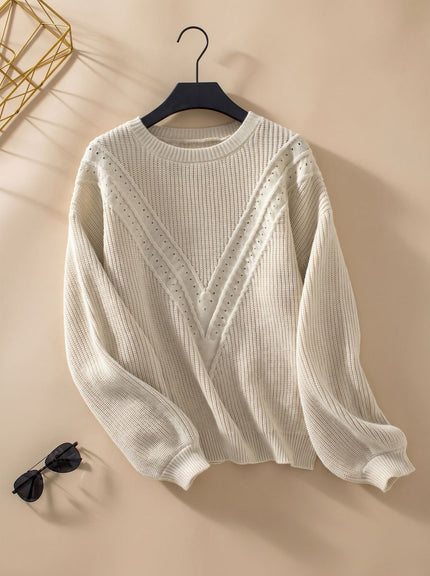 Women's Balloon Sleeve Sweater with a Textured Crew Neck