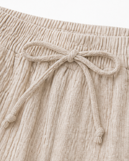 Women's Bermuda Shorts with a Drawstring Waist and Crinkle Texture