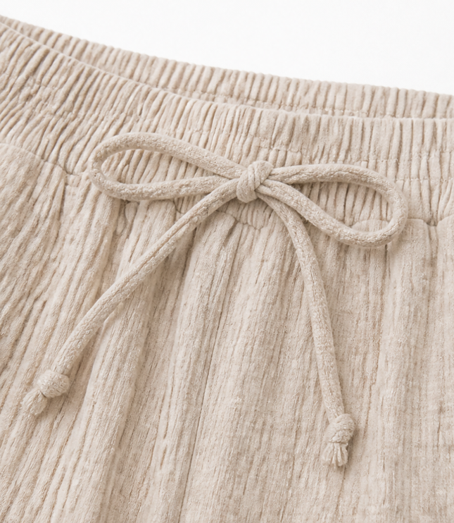 Women's Bermuda Shorts with a Drawstring Waist and Crinkle Texture