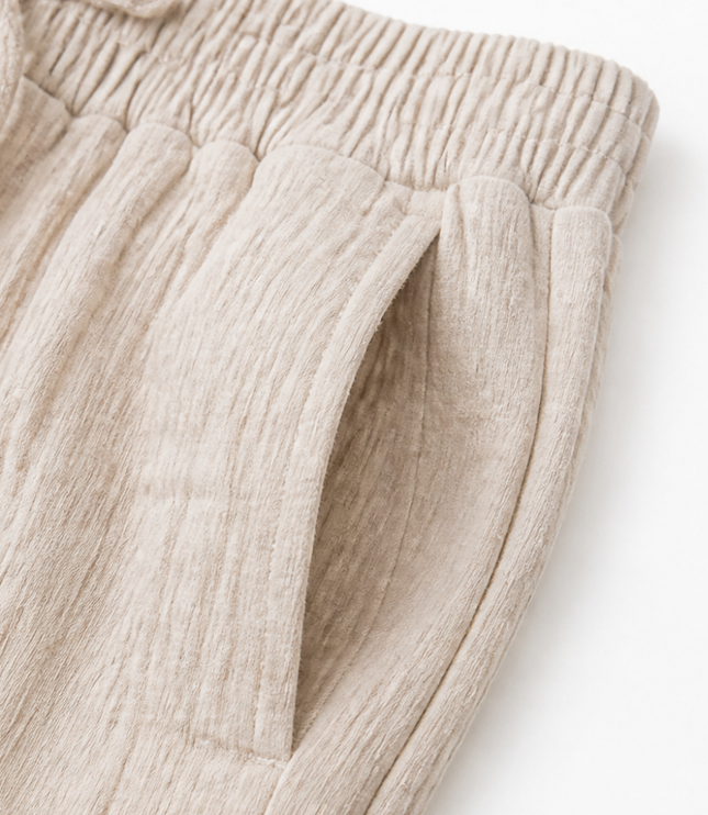 Women's Bermuda Shorts with a Drawstring Waist and Crinkle Texture