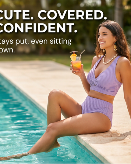 Women's Bikini Set with Twist Front Top and High Waist Bottoms