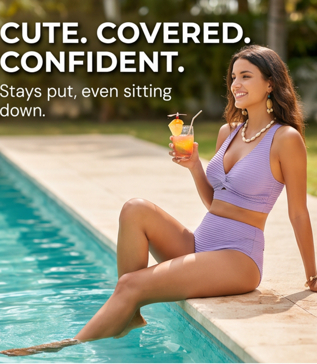 Women's Bikini Set with Twist Front Top and High Waist Bottoms