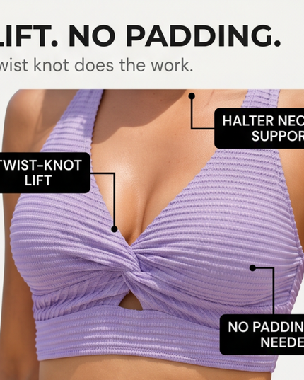 Women's Bikini Set with Twist Front Top and High Waist Bottoms