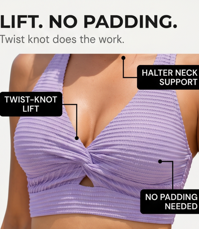 Women's Bikini Set with Twist Front Top and High Waist Bottoms