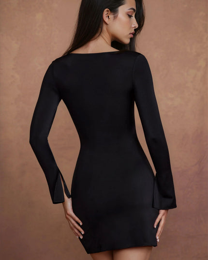 Women's Black Asymmetric Ruched Bodycon Mini Dress for Homecoming