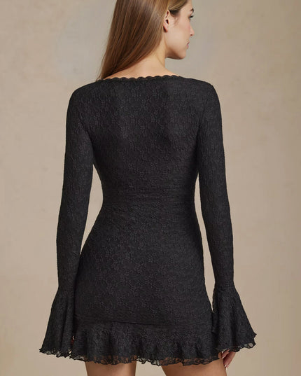 Women's Black Lace Long Sleeve Bodycon Homecoming Mini Dress