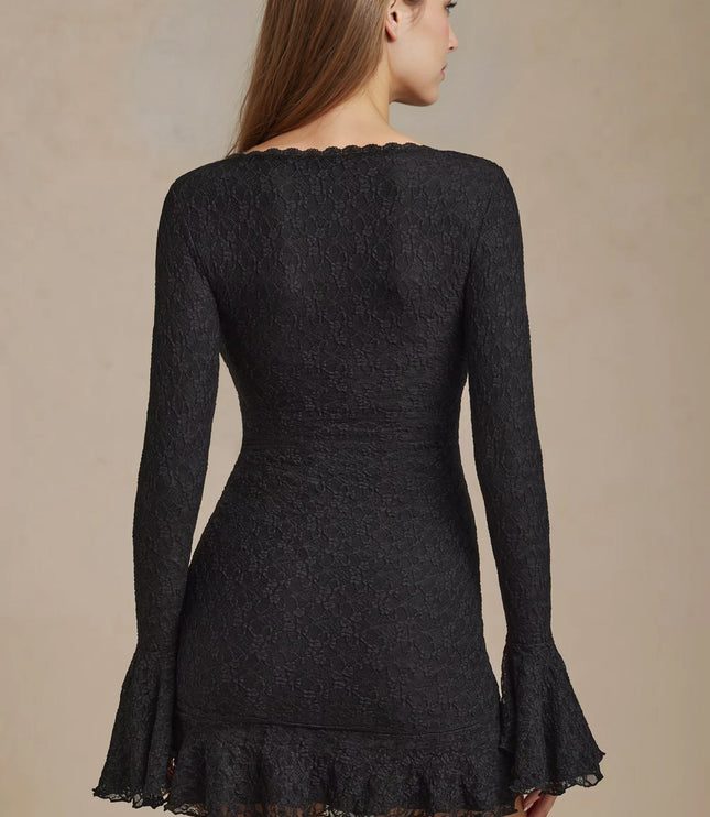 Women's Black Lace Long Sleeve Bodycon Homecoming Mini Dress