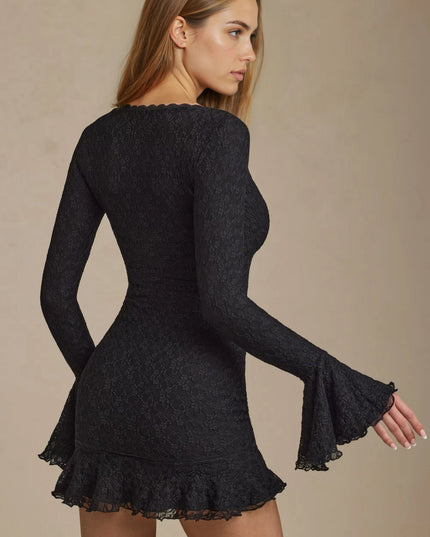 Women's Black Lace Long Sleeve Bodycon Homecoming Mini Dress