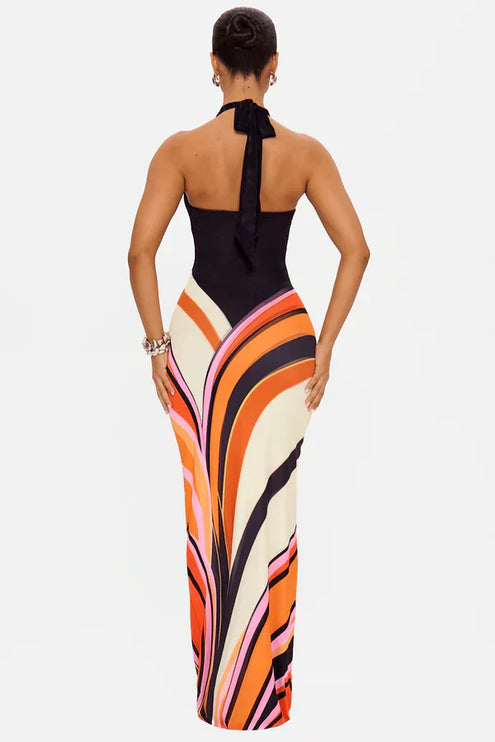 Women's Black Satin Sleeveless Maxi Cocktail Dress, Evening